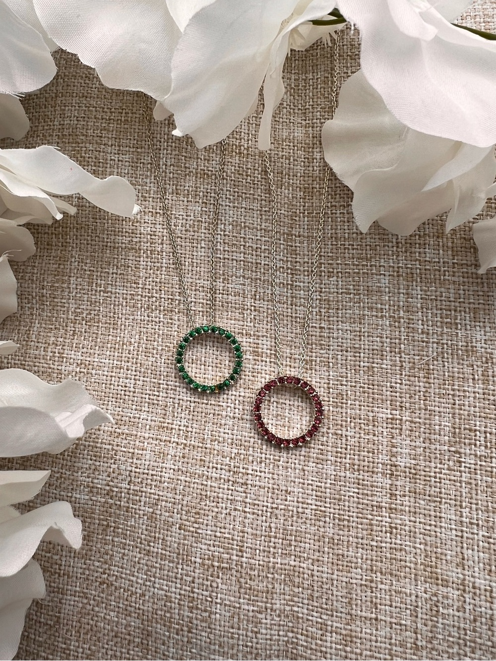 VINTAGE Classic Silver Necklaces with Purple and Green Crystal Circle Pendants